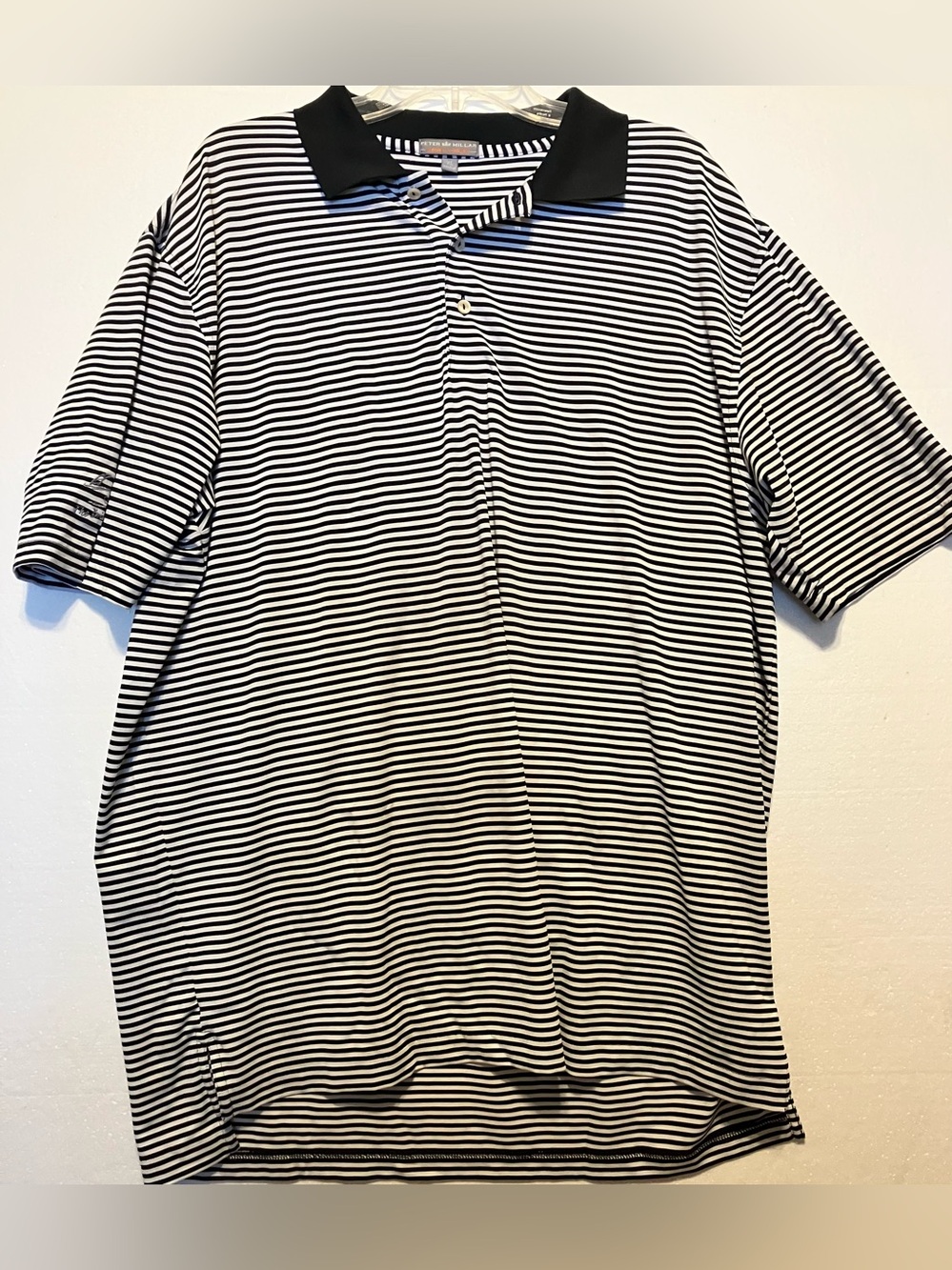 Peter Millar XL Summer Comfort Black and White Striped Polo